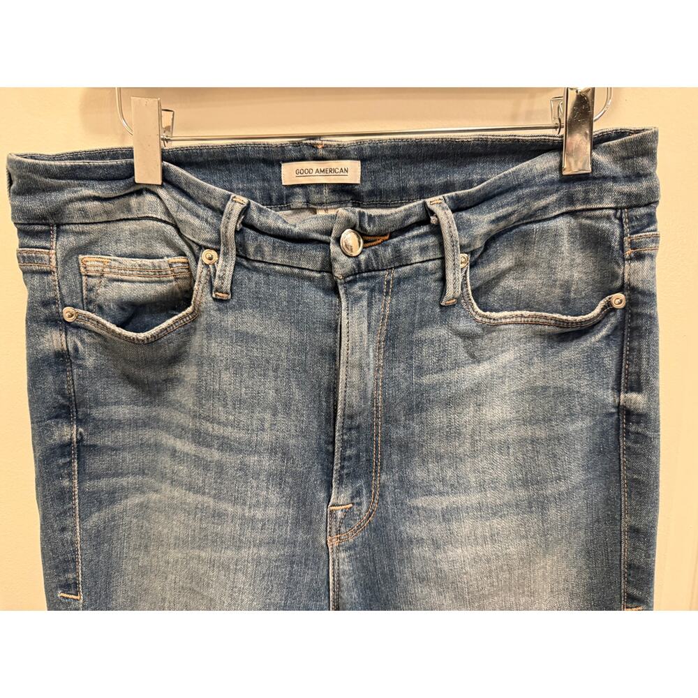 Good American Jeans Women Distressed Skinny High Rise Raw Hem Wash Denim - Picture 15 of 16